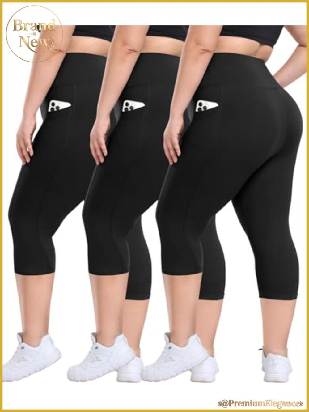 Plus Size High Waisted Yoga Pants with Pockets 3 Pack Tummy Control Spandex